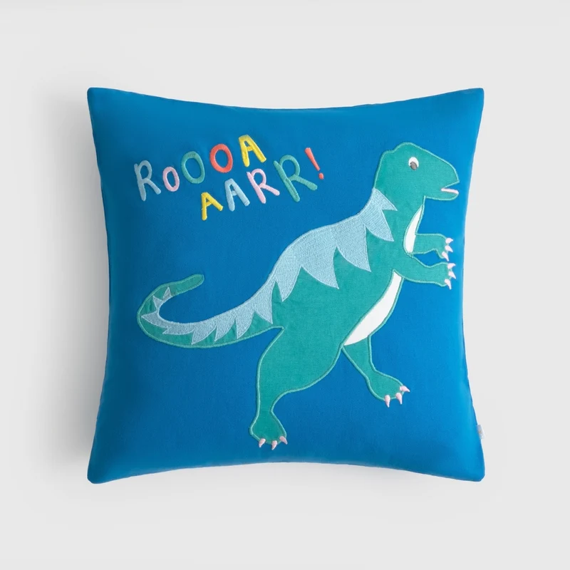 Funda de cojín algodón dinosaurio bordado Dunop