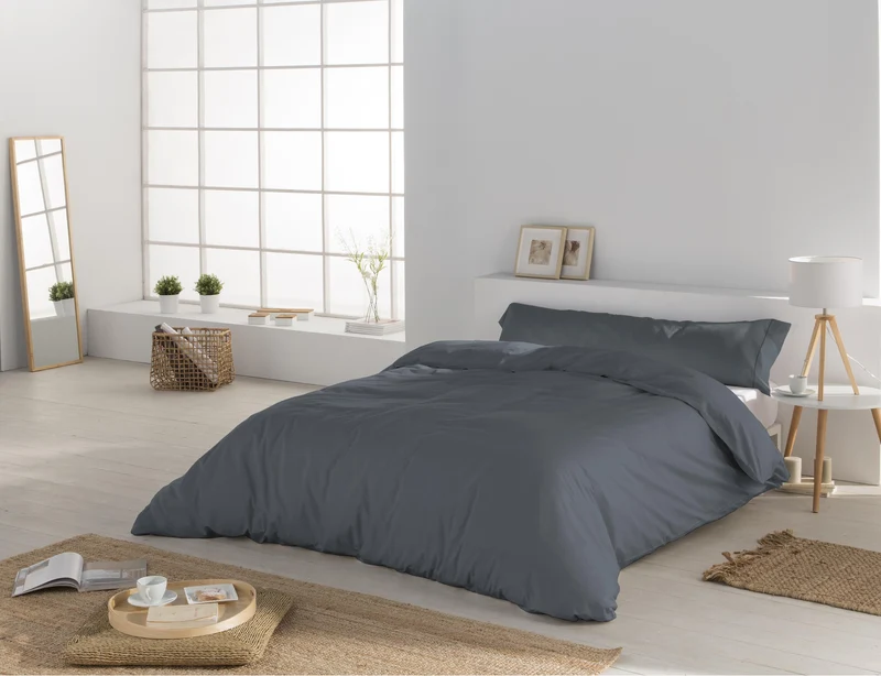 Dúo Nórdico Don Algodon Satén 300 Hilos Elba Gris Marengo - Set Funda Nórdica + Funda Almohadas