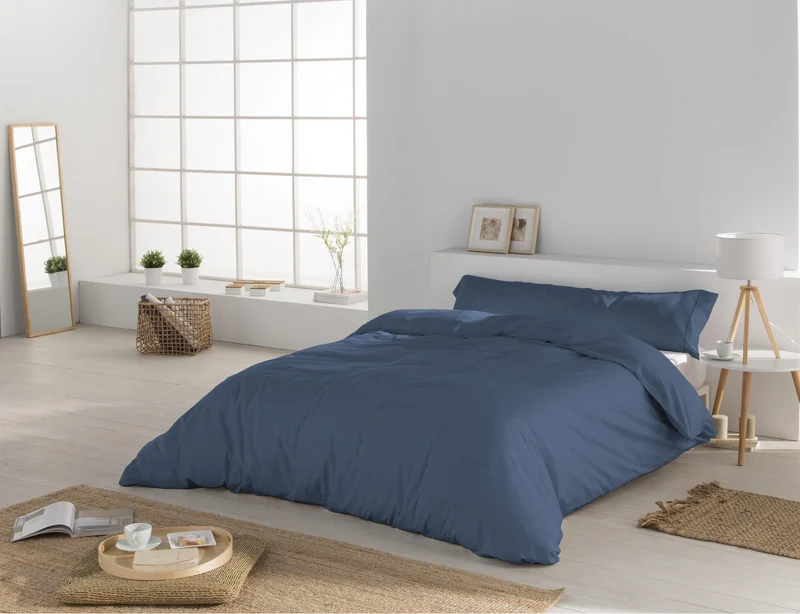 Dúo Nórdico Don Algodon Satén 300 Hilos Elba Azul Petroleo - Set Funda Nórdica + Funda Almohadas
