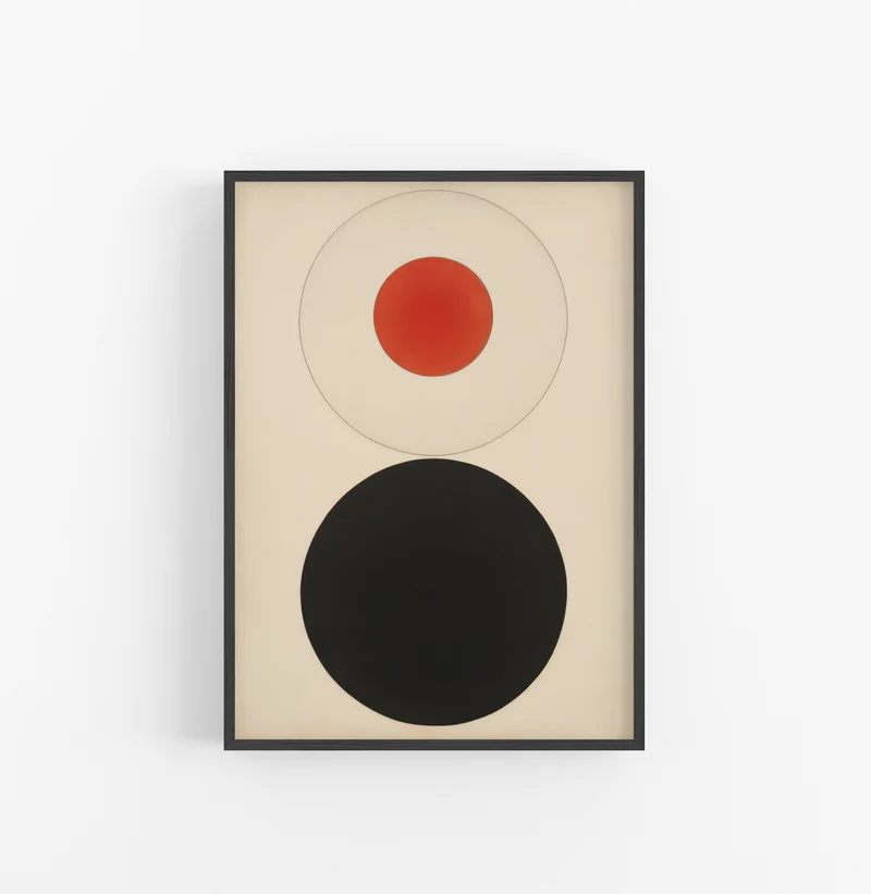Cuadro con Marco Eclectic Minimalista Circulos Rojo Negro