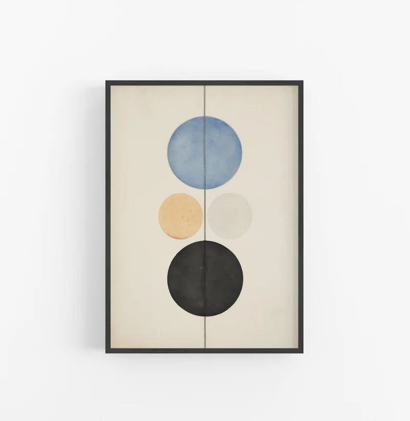 Cuadro con Marco Eclectic Minimalista Circulos Azul Negro Beige