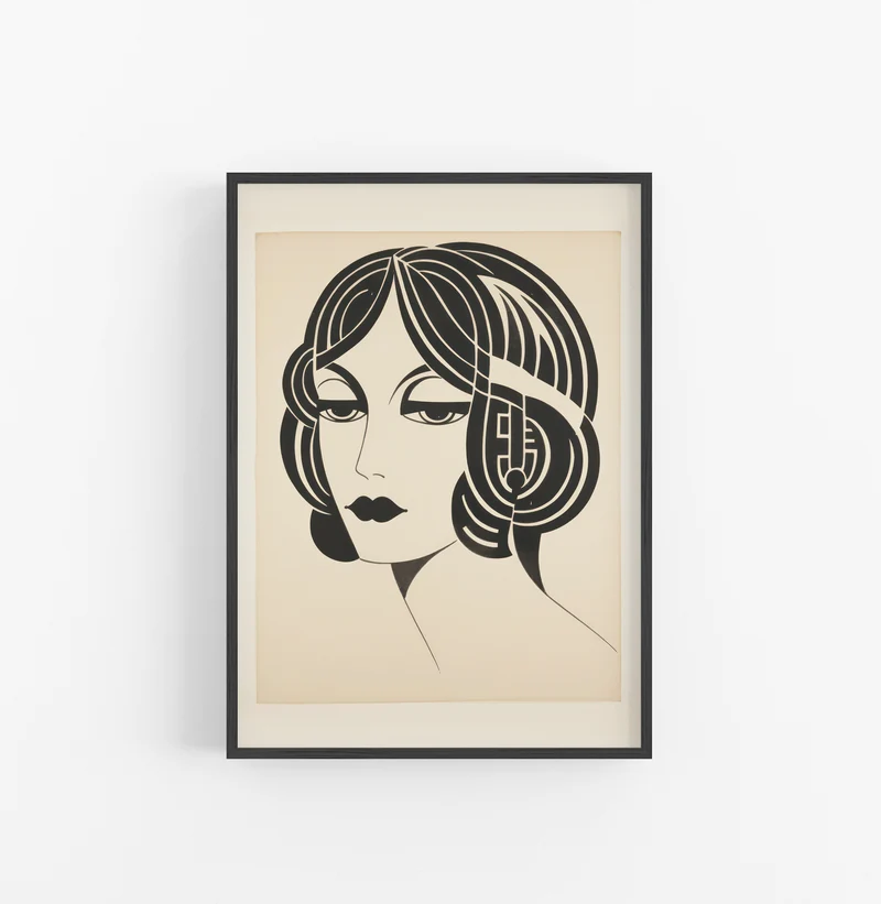 Cuadro con Marco Eclectic Art Deco Blanco Negro Rostro Femenina