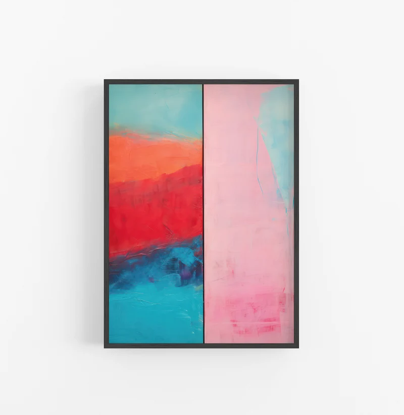 Cuadro con Marco Eclectic Abstracto Pintura Rosado Azul Rojo