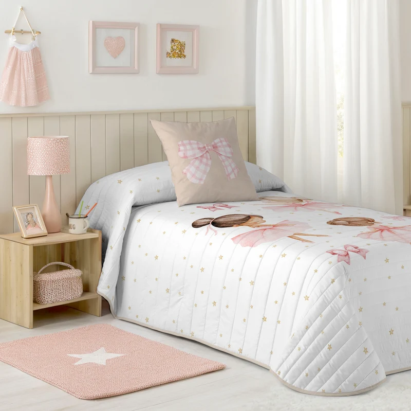 COLCHA BOUTI REVERSIBLE ESTAMPADA INFANTIL BALLET 100% ALGODÓN