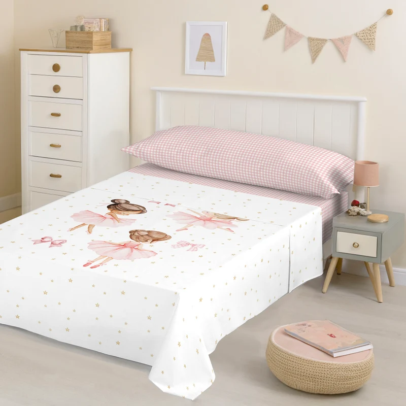 JUEGO SÁBANAS ESTAMPADAS INFANTIL BALLET 100% ALGODÓN
