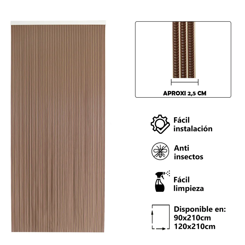 Cortina para Puerta Tiras PVC 210x90cm - Modelo Tosca - Marron+Filo Beige P1