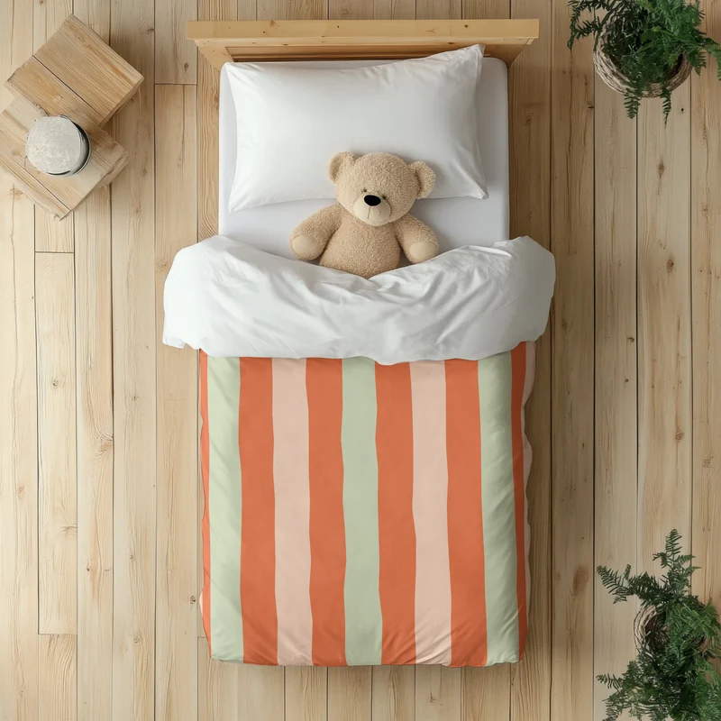Funda nórdica Infantil Rayas Irregulares Naranja Verde Claro L