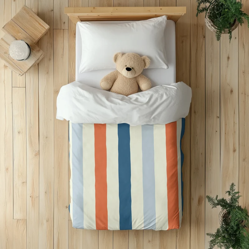 Funda nórdica Infantil Rayas Irregulares Naranja Azul Crema M