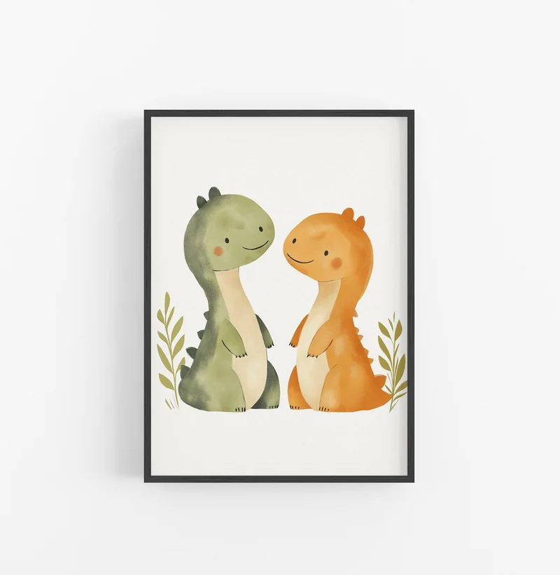 Cuadro Dinosaurios Cute Verde Naranja
