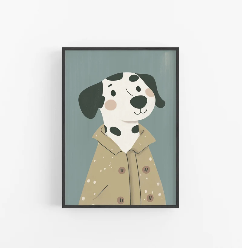 Cuadro Ilustracion Perro Manchas Beige Azul