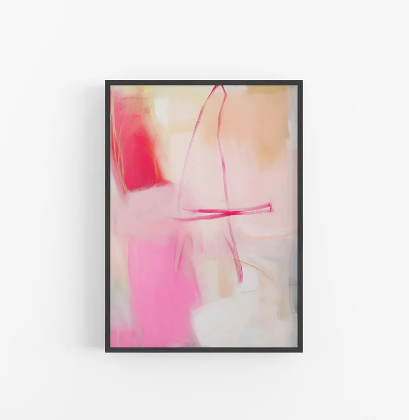 Cuadro con Marco Abstracto Pinceladas Rosa Beige