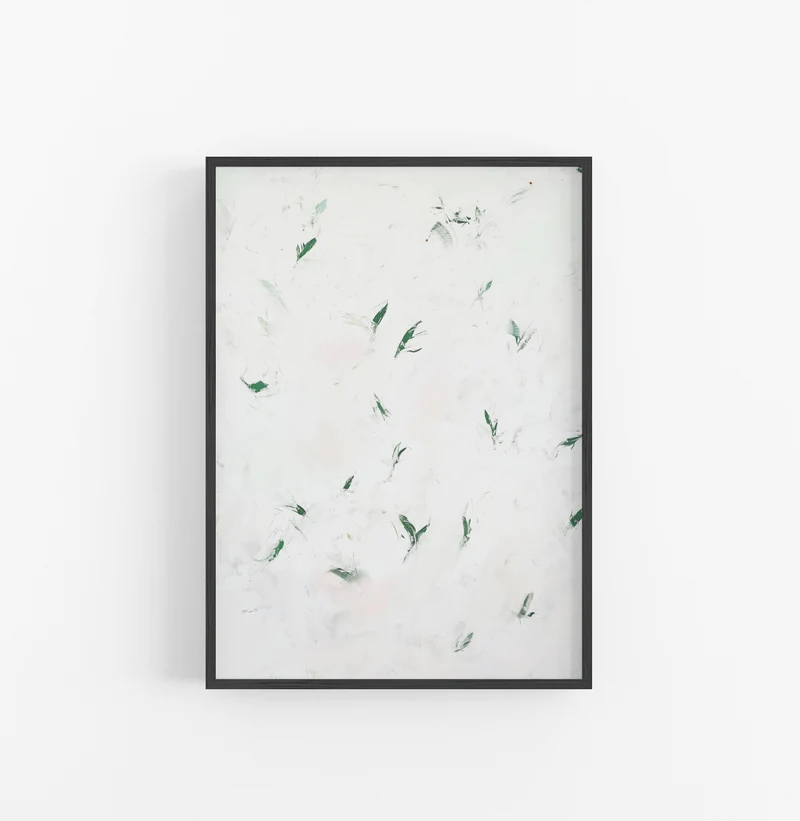 Cuadro con Marco Abstracto Pinceladas Verde Blanco
