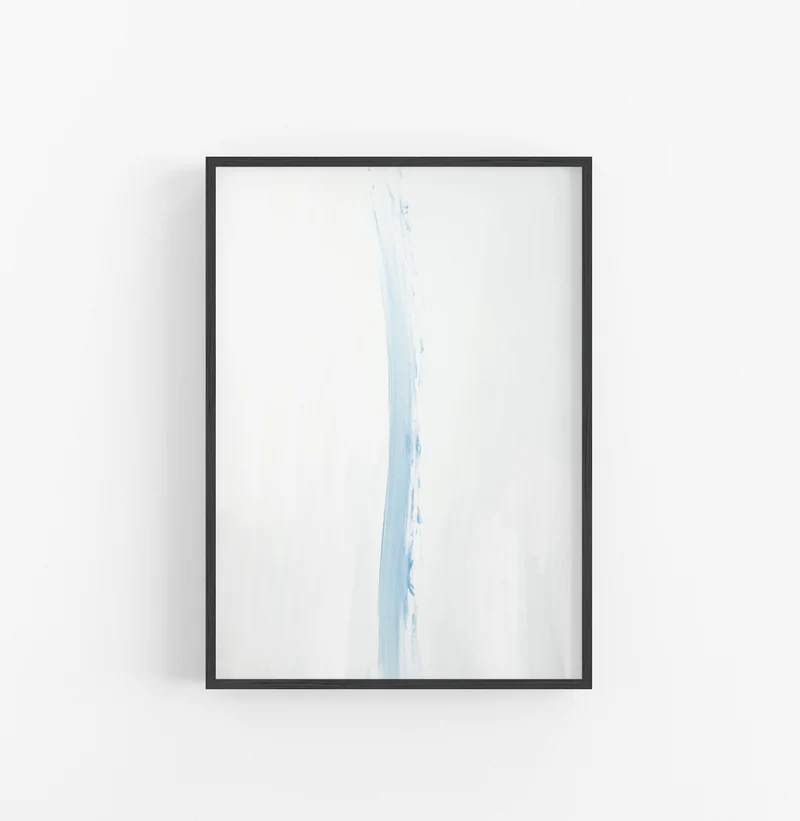Cuadro con Marco Minimalista Abstracto Azul Claro Blanco
