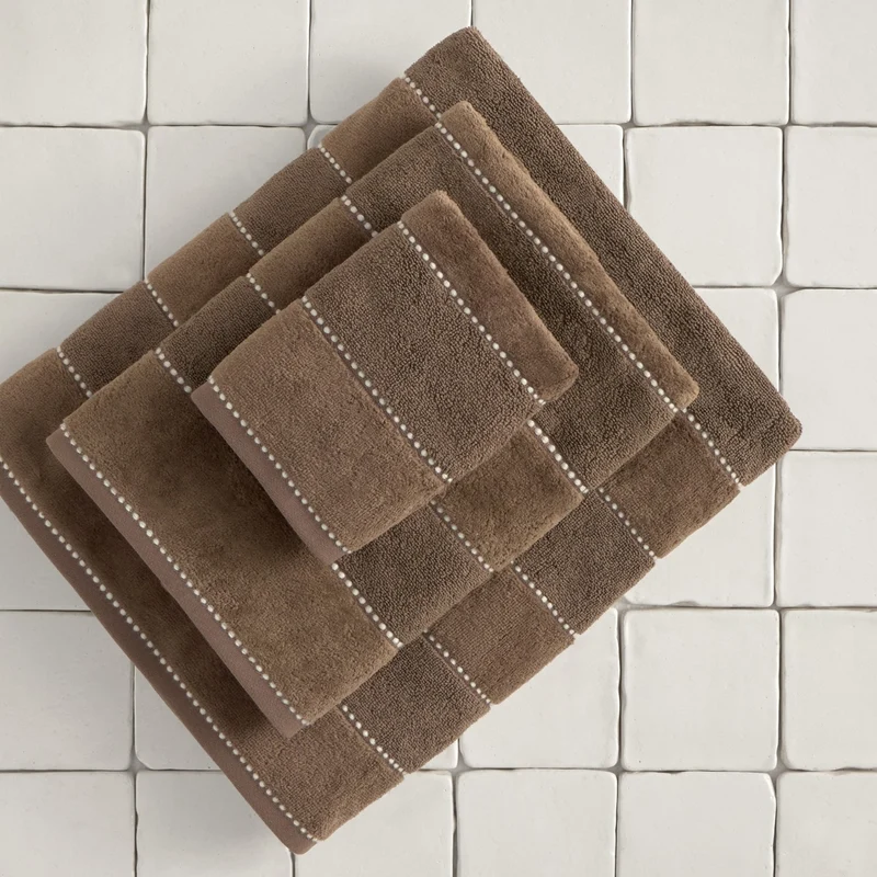 Toalla de baño algodón velour bordado rayas Meto