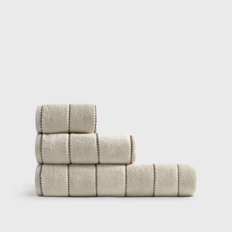 Toalla de baño algodón velour bordado rayas Meto