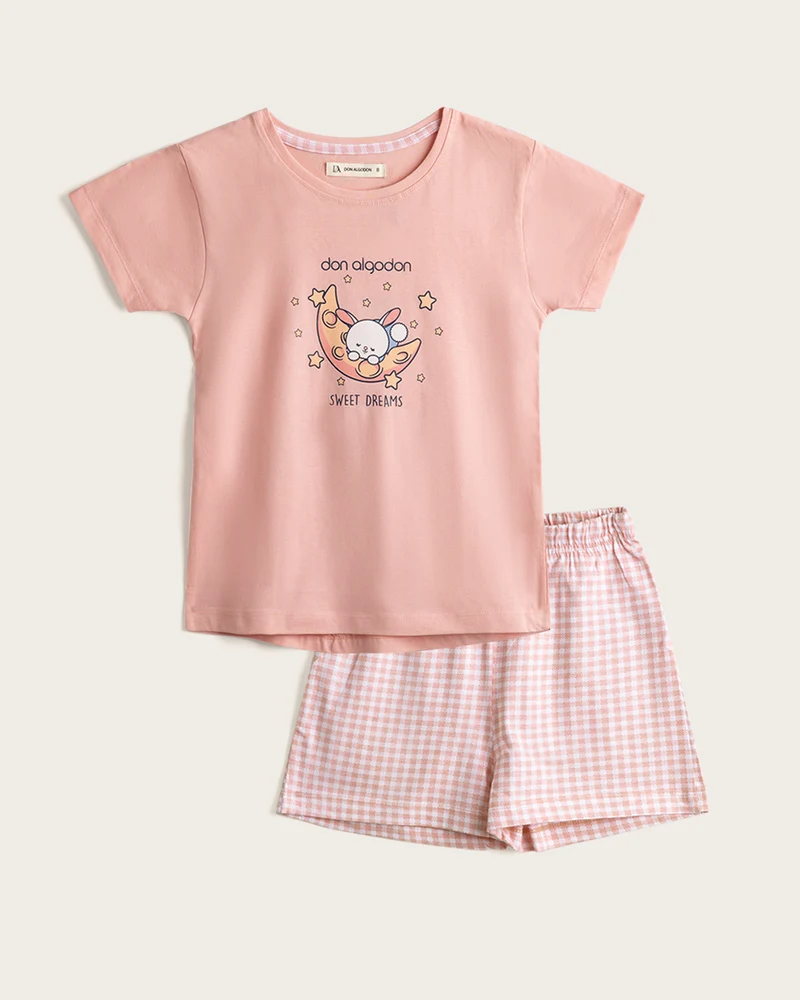 Pijama Corto Infantil Niña Rabbit - Algodón - Rosa