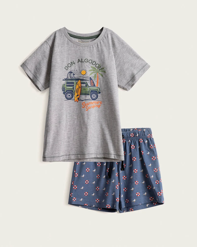 Pijama Corto Infantil Niño Boat - Algodón - Gris