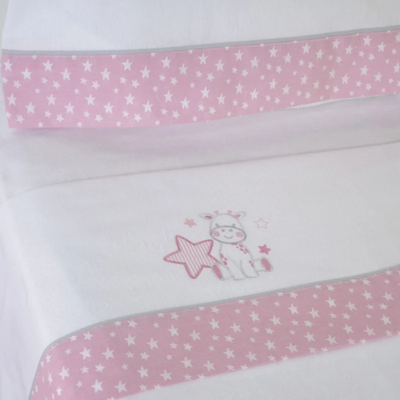 Juego de sábanas cuna franela jirafa 378 blanco/rosa