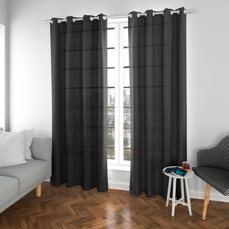 Cortinas Translúcidas de Salón 140x260cm, 2 Piezas- Negro