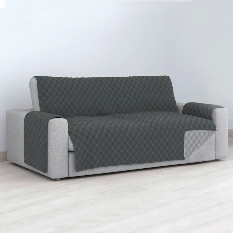 Funda de Sofá Reversible con Reposabrazos- Gris Oscuro