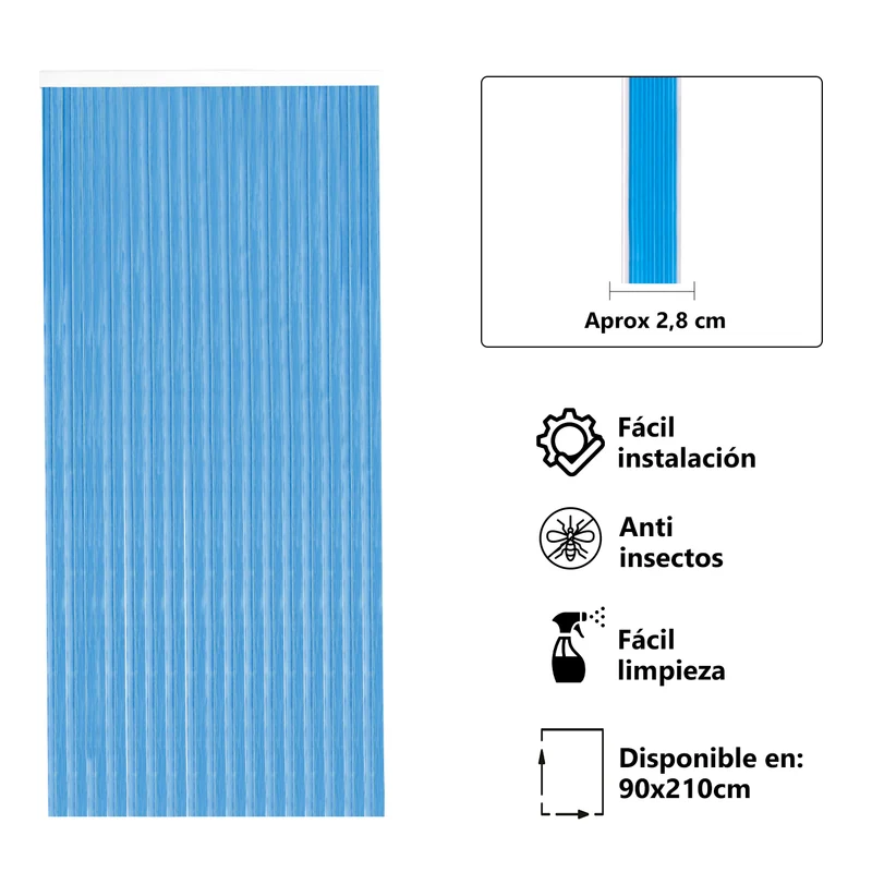 Cortinas de PVC para Interior o Exterior 90x210- L1, Azul