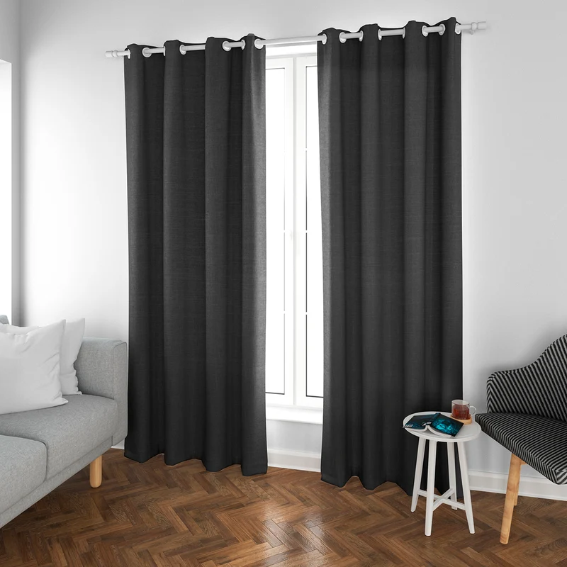 Cortinas de Salón Translúcidas, Lino, Modernas- Negro