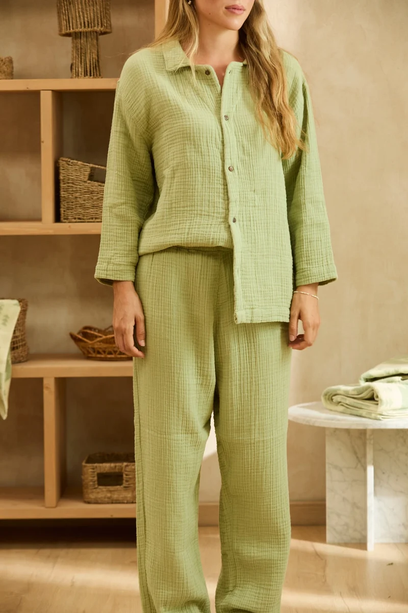 Pijama de muselina verde Tierra