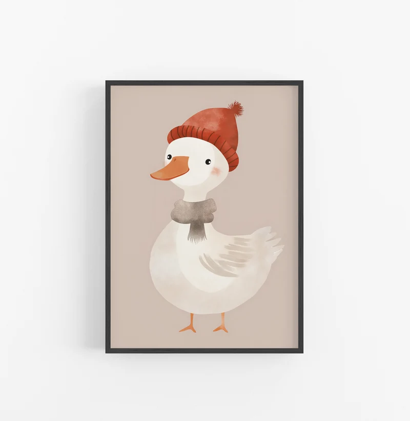 Cuadro Pato Sombrero Rojo Gris