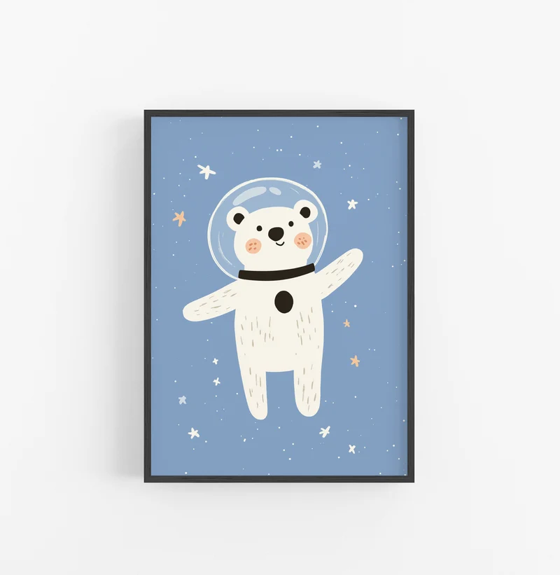 Cuadro Espacial Oso Azul Crema Naranja