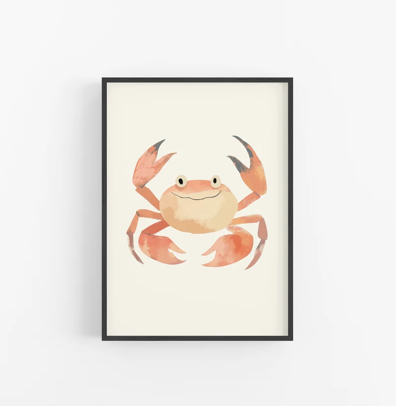 Cuadro Ilustracion Cangrejo Naranja Ocre