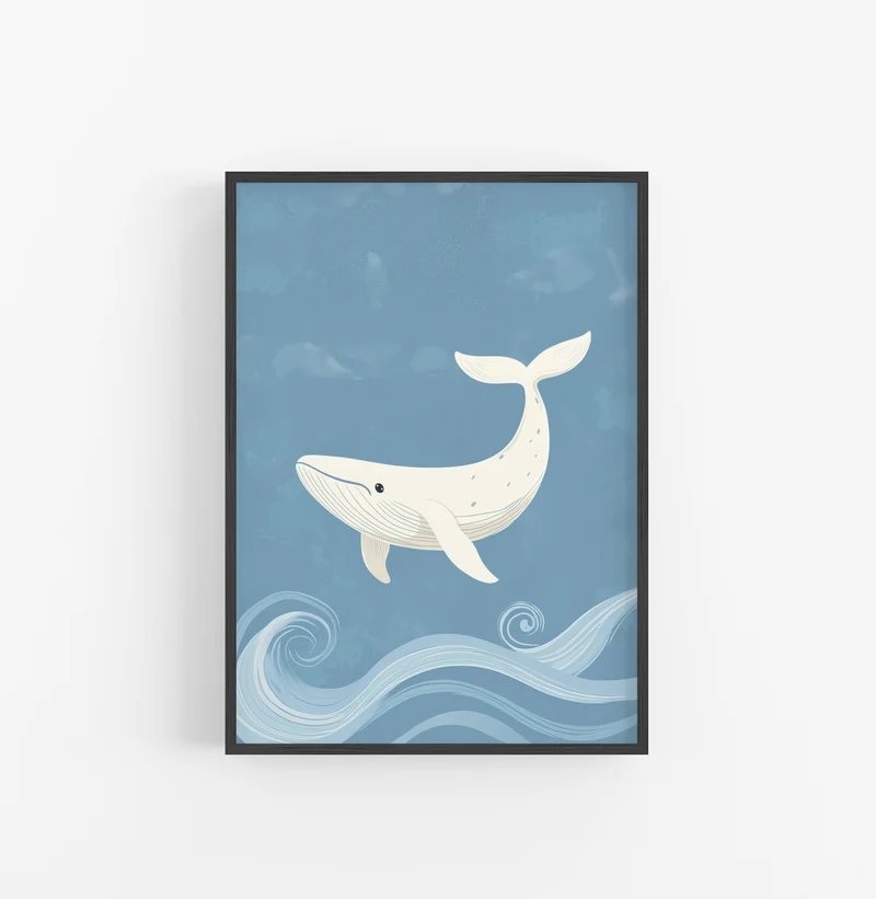 Cuadro Marino Ballena Azul Blanco
