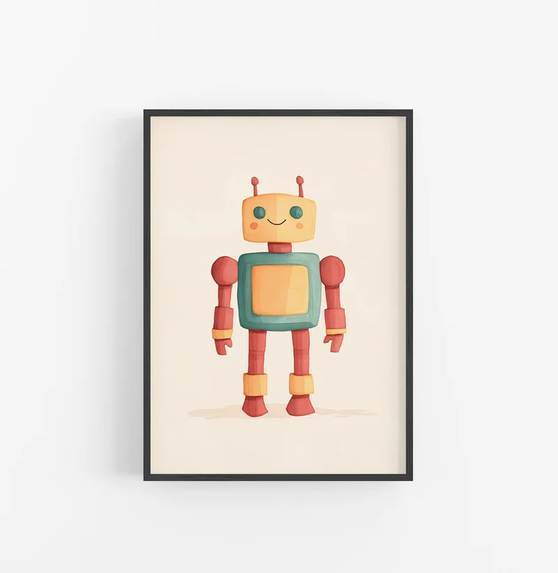 Cuadro Robot Ilustracion Agua Naranja Rojo