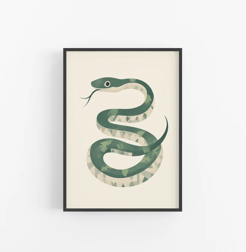 Cuadro Serpiente Geometrico Verde Beige