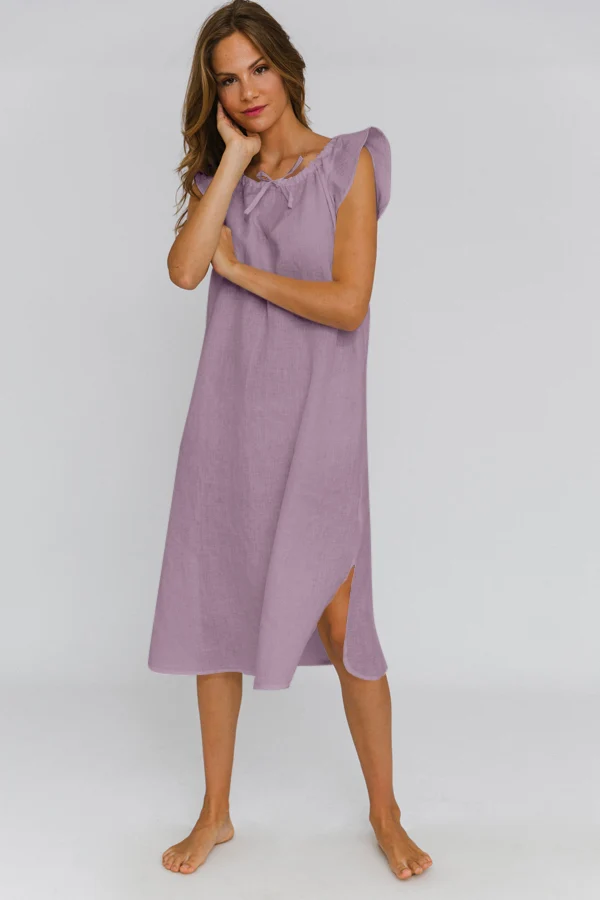 Camisa de dormir midi de lino lila - Rosa