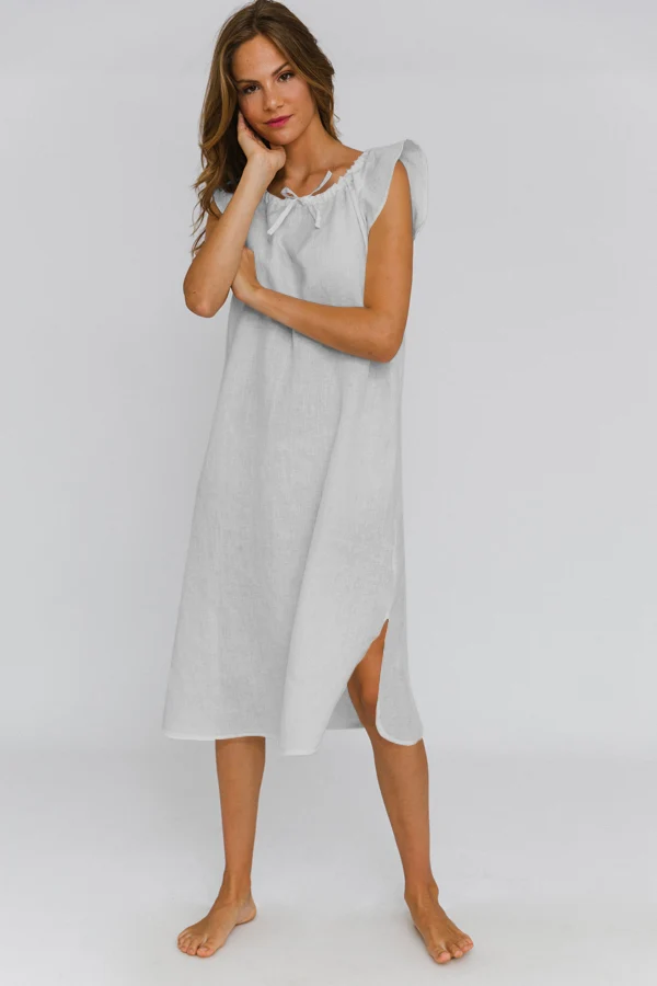 Camisa de dormir midi de linoo gris mineral - Rosa