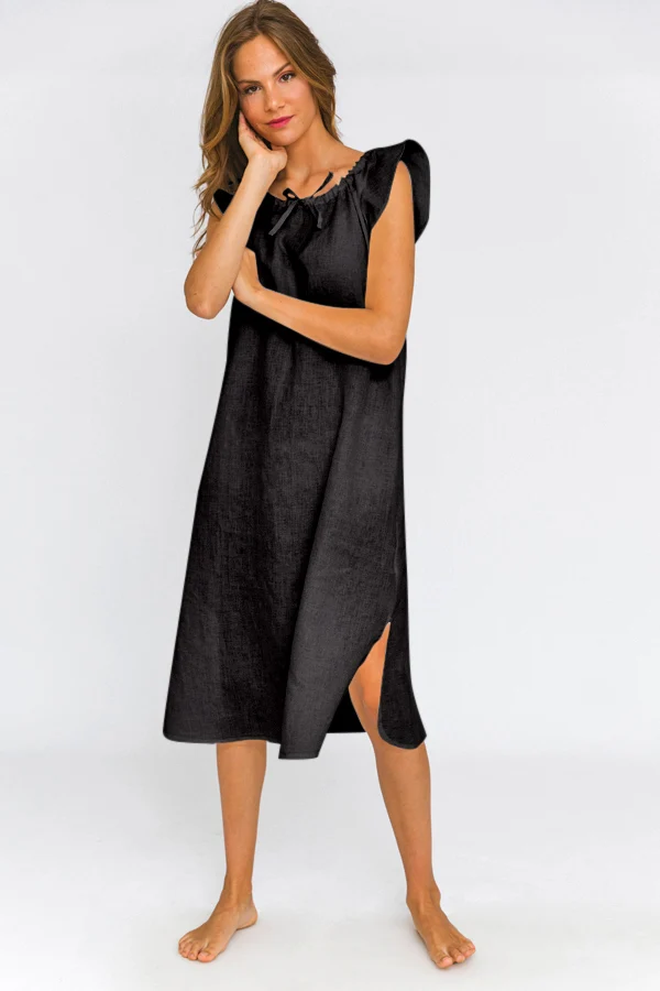 Camisa de dormir midi de lino tinta negra - Rosa