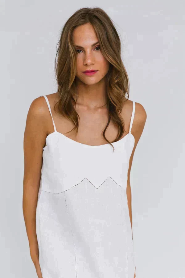 Camisón de tirantes finos en lino lavado verde menta - Olívia