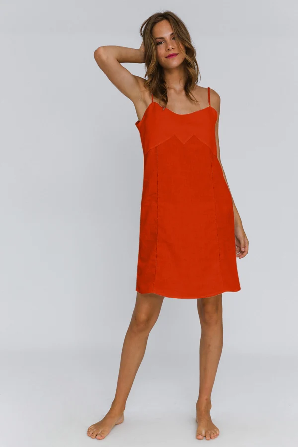 Camisón de tirantes finos en lino lavado coral - Olívia