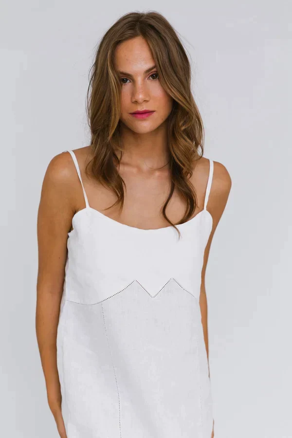 Camisón de tirantes finos en lino lavado azul glaciar - Olívia