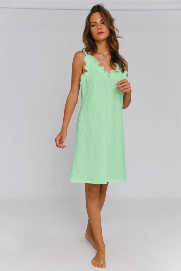 Camisa de dormir con volante en lino lavado verde menta - Carla