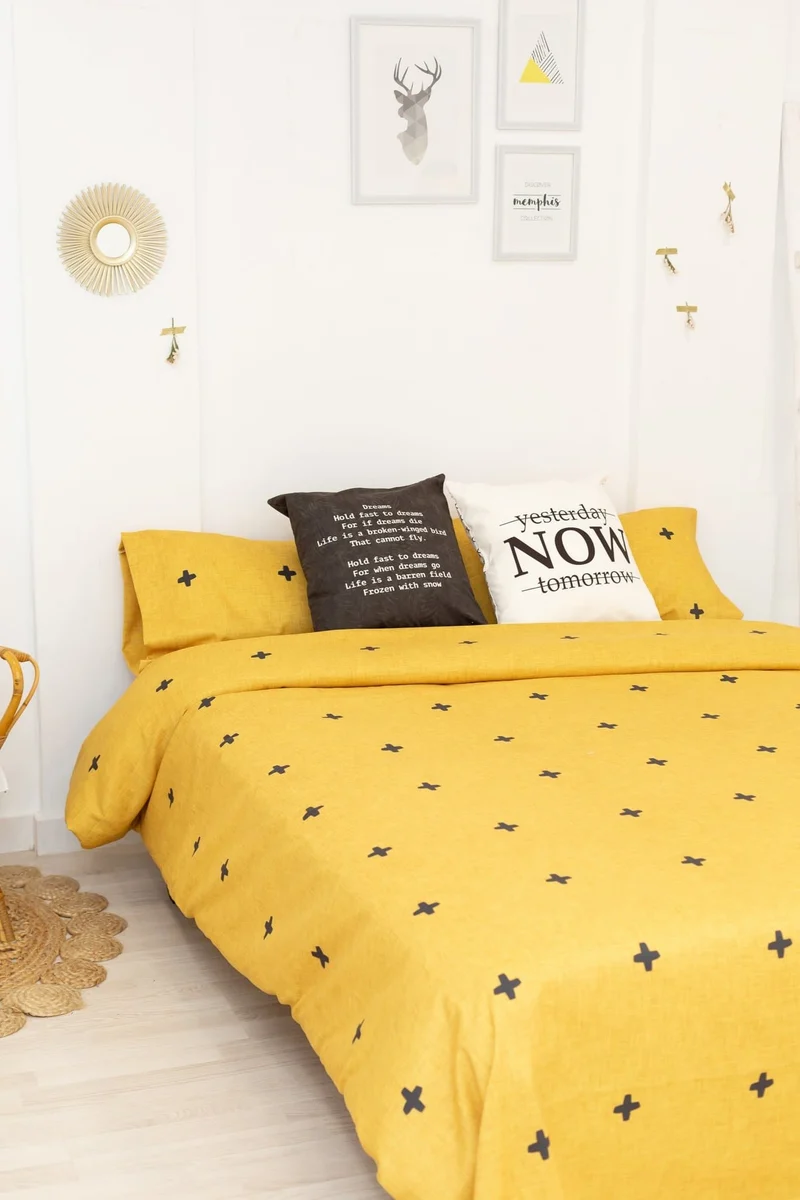 Funda nórdica Cruces fondo amarillo