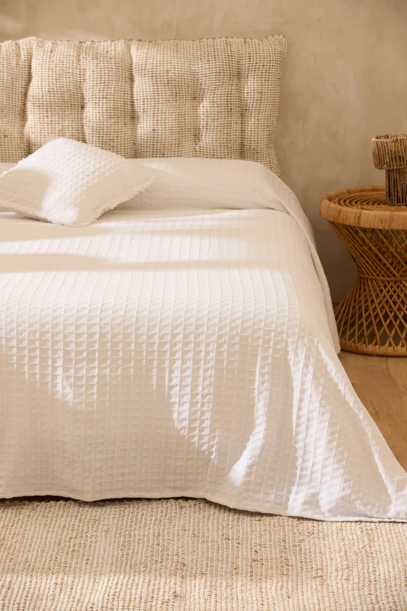Colcha de algodón nido de abeja blanco Panal