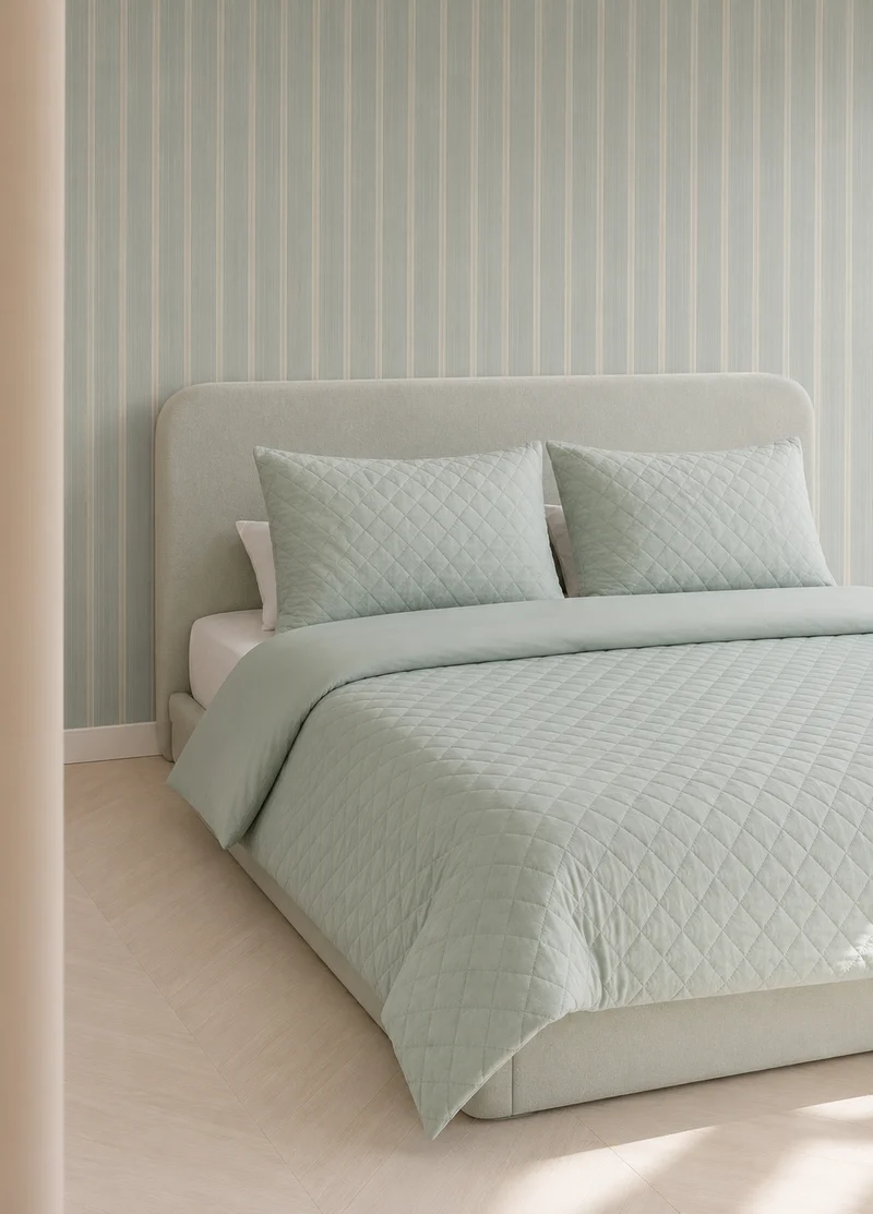 Funda nórdica acolchada diagonal verde seco