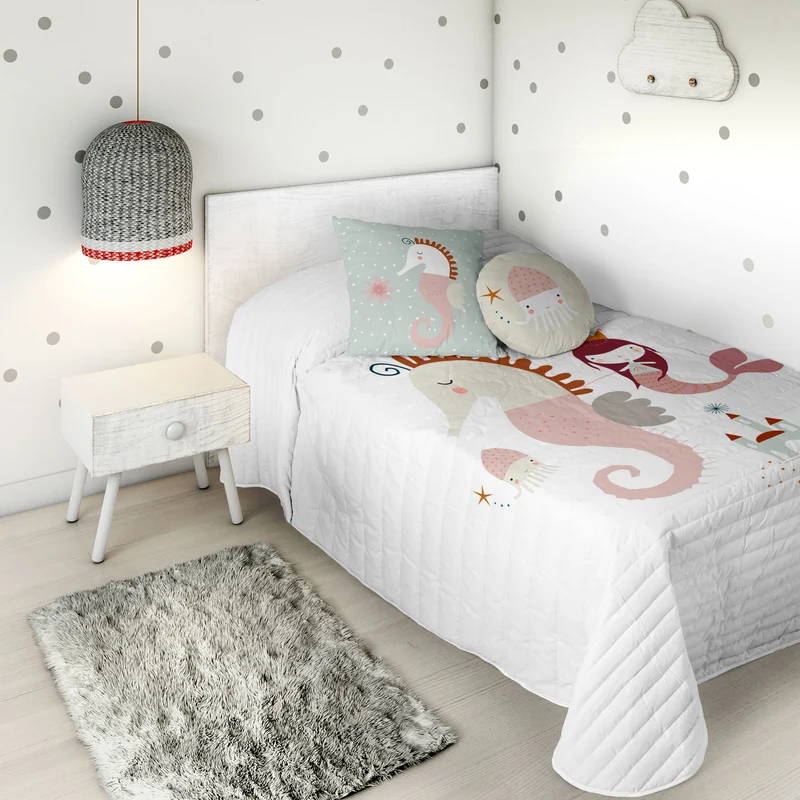 COLCHA BOUTI REVERSIBLE ESTAMPADA INFANTIL SEAHORSE 100% ALGODÓN