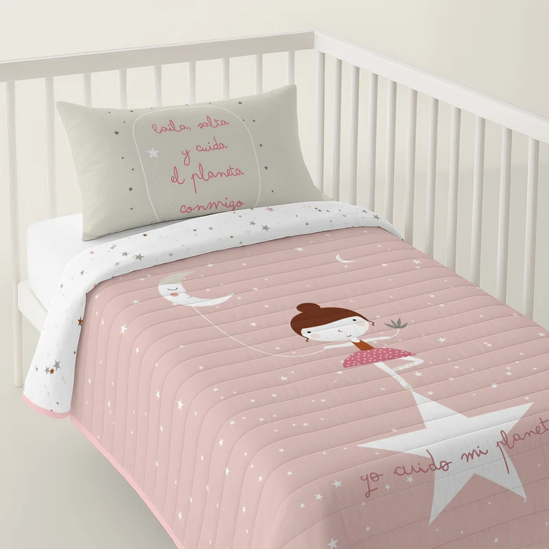 COLCHA BOUTI REVERSIBLE ESTAMPADA BEBÉ CUNA BAILARINA 100% ALGODÓN