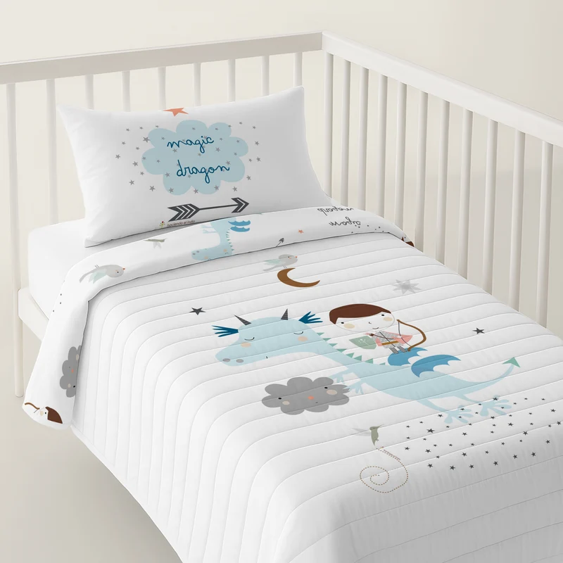 COLCHA BOUTI REVERSIBLE ESTAMPADA BEBÉ CUNA MAGIC DRAGON 100% ALGODÓN