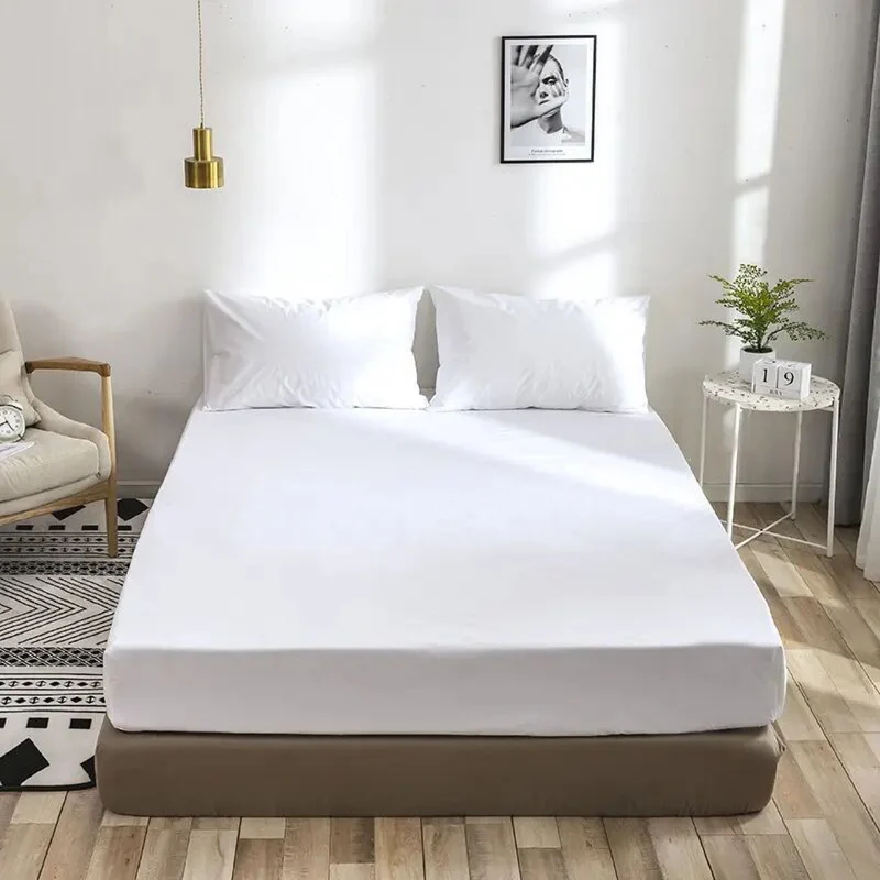 Sábana Bajera ajustable percal 300 hilos. Color blanco. Alta calidad, suave y resistente.