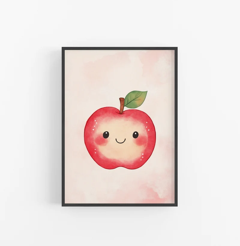 Cuadro Kawaii Manzana Rojo Verde
