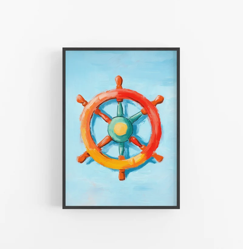 Cuadro Marinero Timon Rueda Naranja Verde Amarillo