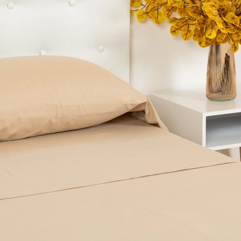 Juego sábanas algodón percal beige (180 hilos)